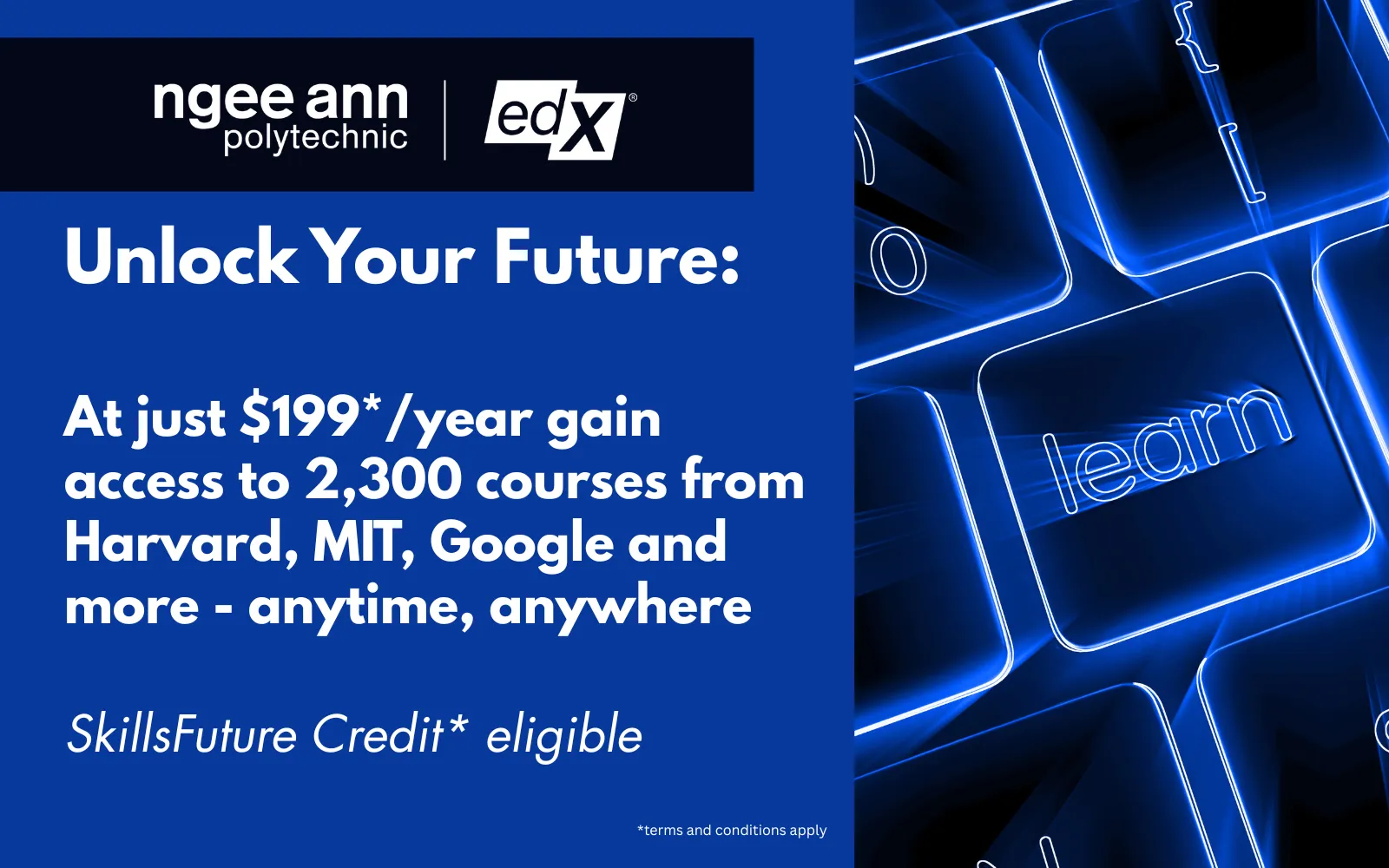 Singaporeans both here and overseas — Use your $500 SkillsFuture Credit to upskill with edX anywhere in the world!